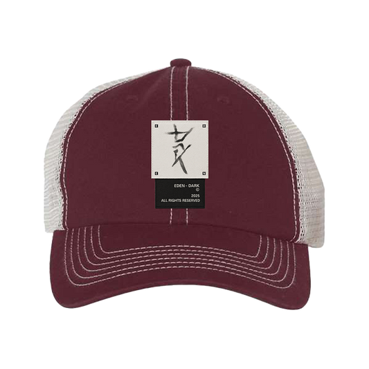 Woven Label Mesh Maroon Hat